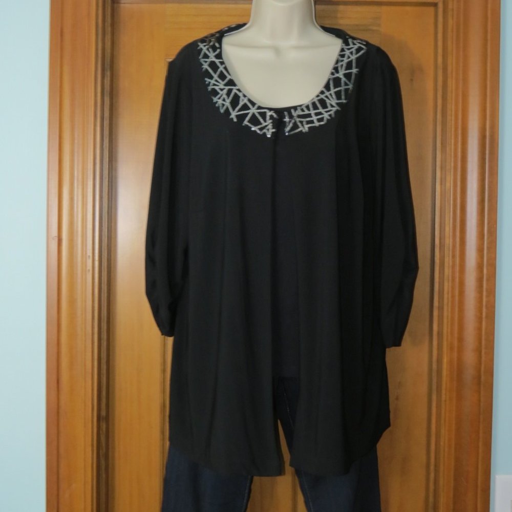 Perceptions Woman Knit Cardigan Jacket Black Silver Sequins